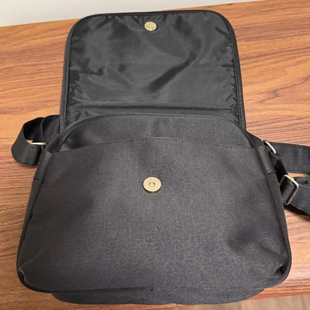 Carlos Falchi Sport Black Nylon Messenger Bag With Adjustable Strap/Gold Logo.